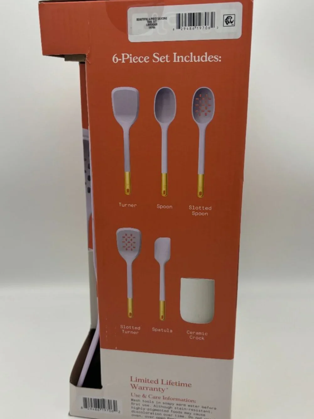 Beautiful 6pc Kitchen Silicone Tools Set Ceramic Crock Drew Barrymore, Lavender